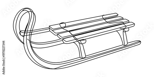 A simple black and white line drawing of a classic wooden sledge for winter snow activities Vector, illustration