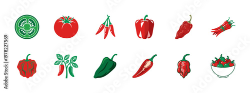 Spicy Red Chili Pepper Graphic Set