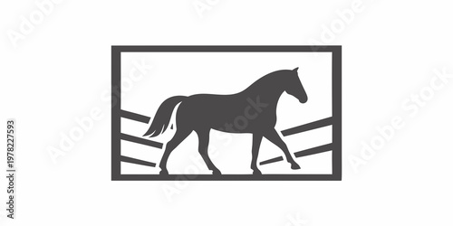 Silhouette of a horse standing within a rectangular frame design