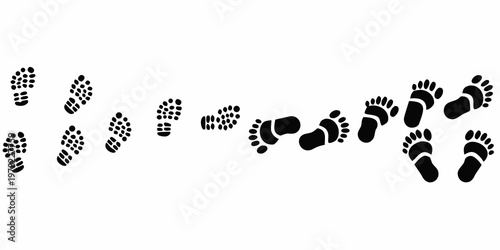 A trail of black footprints progressing from small to larger sizes