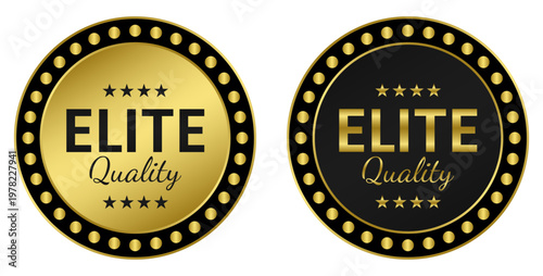 Premium gold and black metallic circular badges for luxury awards and elite quality emblems