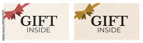 Gift inside cards with elegant red and gold ribbon bows for holidays, birthday surprises and shoping  promotions