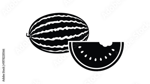 A striking black and white image of a watermelon and slice silhouette