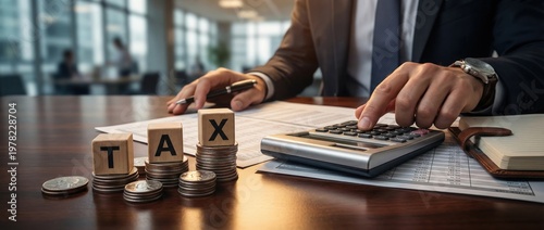 Tax preparation process office setting financial documentation professional environment close-up view accounting strategies for effective tax filing