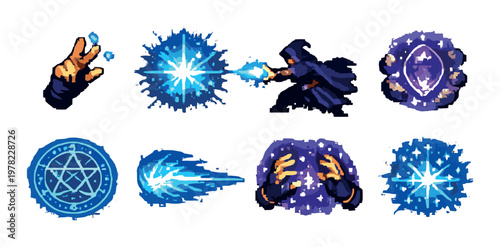 Mage casting spells with energy effects and magical sigils