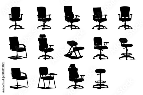 Silhouette collection of diverse office chairs in various designs and styles.