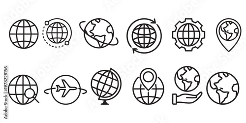 Global education career icons world maps travel and learning symbols for success