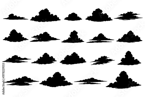 Set of silhouette clouds in various forms and shapes.
