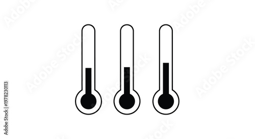 Three thermometers showing varying temperature levels in a black and white illustration