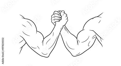 Line art illustration of two arms engaged in an arm wrestling match