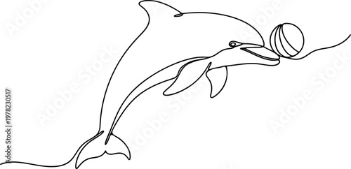 vector illustration of a dolphin with a ball. minimalist design with line art style