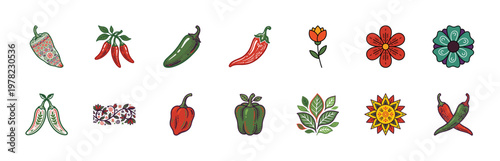 Spicy Chili and Folk Floral Asset Sheet