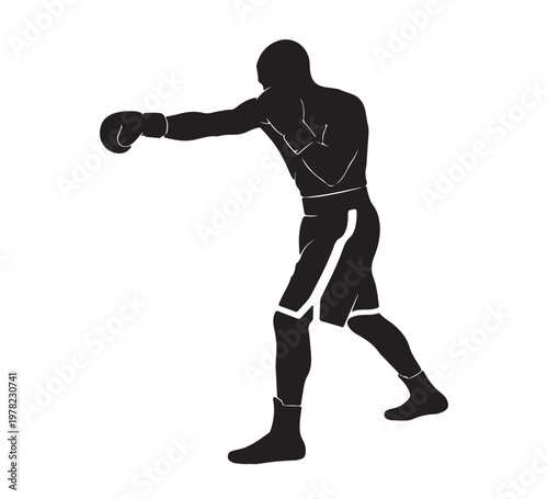 Dynamic silhouette of a boxer delivering a powerful punch, capturing the essence of strength, training, and competitive spirit in combat sports and fitness activities