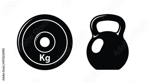 Black kettlebell and weight plate illustration a striking silhouette
