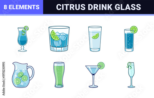 Citrus Drink Glassware Vector Asset Set