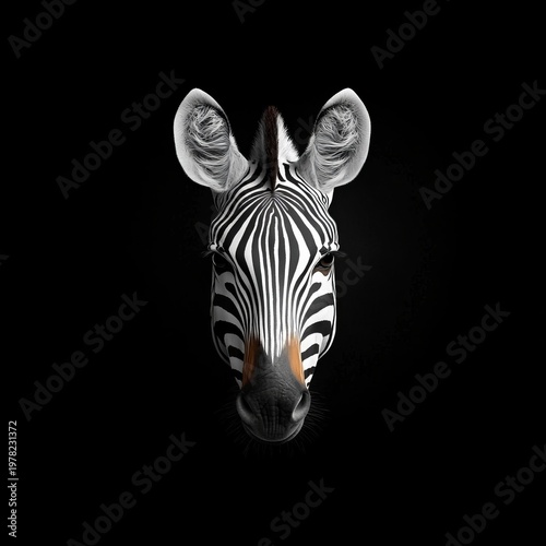 Majestic Zebra Head Close-up Against a Dark Background