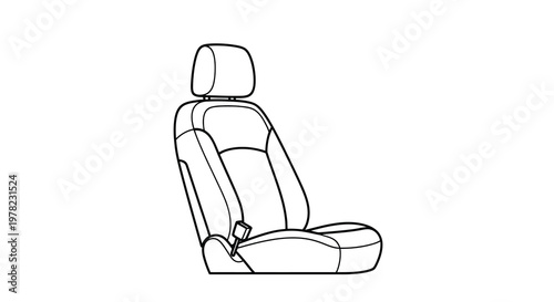 Line drawing of a single car seat with headrest and seatbelt buckle
