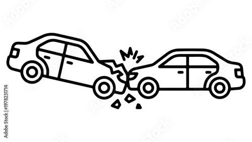 simple car crash line art vector illustration on white background