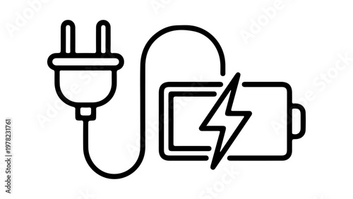 Electric Plug and Battery Charger Icon Representing Fast Charging, Power, Energy and Battery Status
