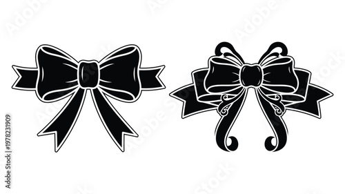 Two decorative bows presented in a striking black silhouette
