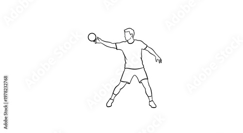 Line drawing of a man preparing to serve a tennis ball
