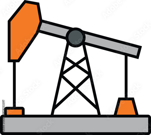 Oil pump jack industry machine extracting crude oil from the ground, simple flat design vector illustration