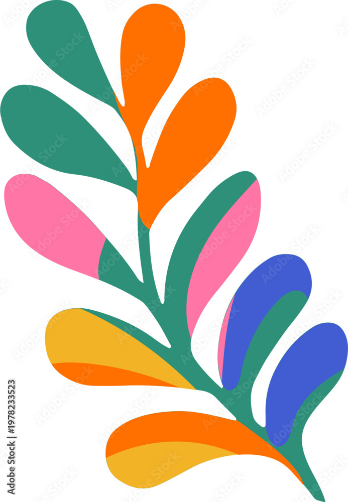 Fototapeta premium Colorful tropical tree branch with bright leaves. Exotic summer illustration and graphic element.