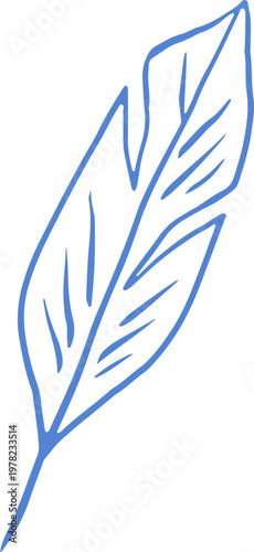 Simple hand drawn linear leaf. Vintage botanical doodle and line art illustration.