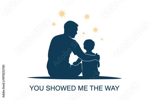 Touching fathers day illustration dad and child silhouette with inspiring message