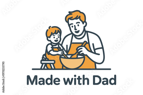 Heartwarming fathers day illustration dad and child baking together