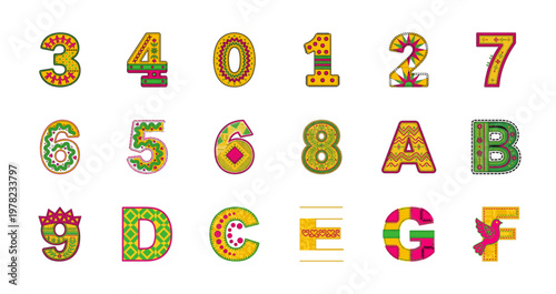 Stitched Folk Art Alphabet and Numbers Set