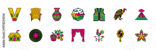 Decorative Folk Art Alphabet and Objects Set