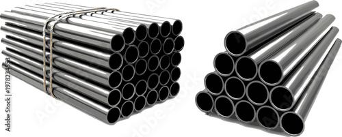 Stacked Pipes Vector Set with Bundled Steel Pipes for Construction and Industrial Design