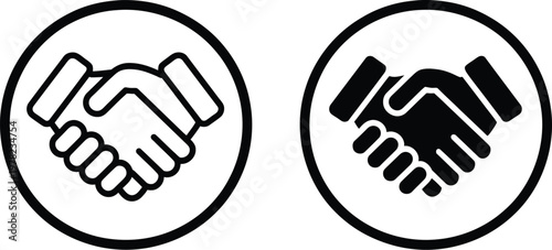Handshake icons in circles, clean line art collection of handshake symbols in circular frames for business cooperation partnership agreements and corporate design use.