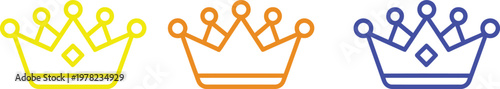 Three stylized crowns composed of interconnected geometric shapes in different colors