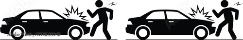 Illustration of a person changing a vehicle tire on a roadway