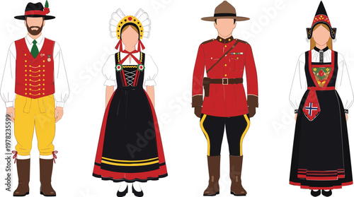 Traditional Clothing and Cultural Costume Vector Set with Historical Dresses and Uniforms for Digital Media and Design