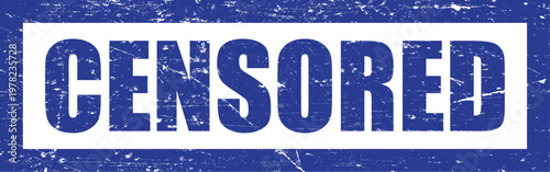 Vector art of blue censored stamp with white rectangle background and distressed texture