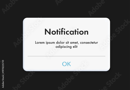 Notification popup alert ui interface window white color with button ok for app, mobile reminder, web, phone vector