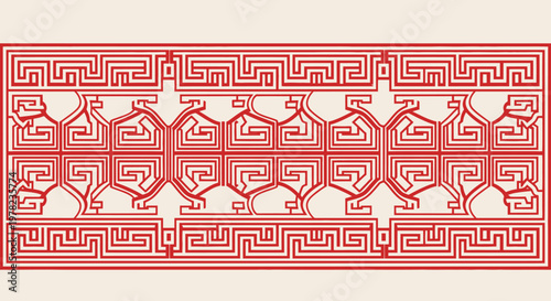 Intricate red and white geometric pattern.