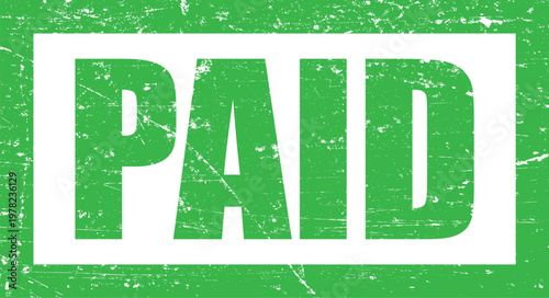 Vector art of green grungy paid stamp on textured background