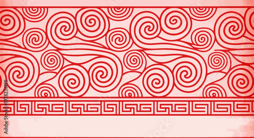 Red swirling pattern design element.