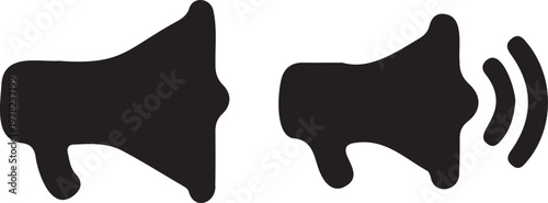 Two black megaphones with sound waves communication