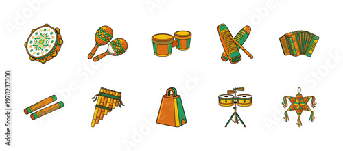 Latin Folk Music and Instrument Graphic Set