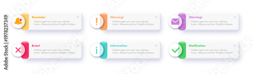 Notification popup alert set ui interface window glassmorpism for app, mobile reminder, web, phone vector