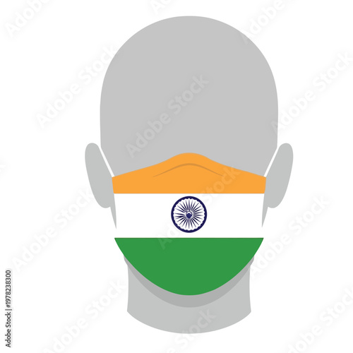 Face Mask with India Flag Icon Medical Mask for Health Protection and Pandemic Concept