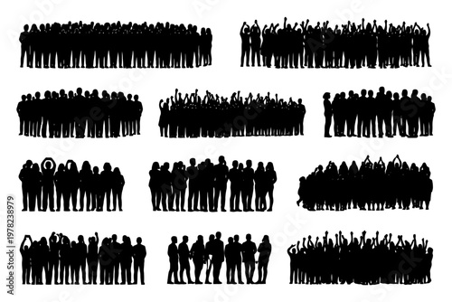Silhouettes of diverse groups of people in various poses.