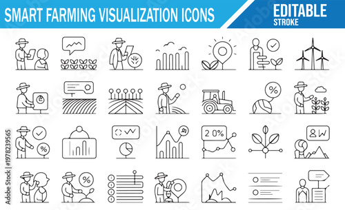 Precision farming icon set smart agriculture visualization with irrigation and agritech symbols