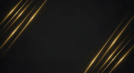 Minimalist Black Background with Golden Corner Geometric Accents