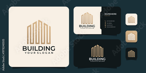 Building real estate logo design luxury creative simple with geometric shape and business card